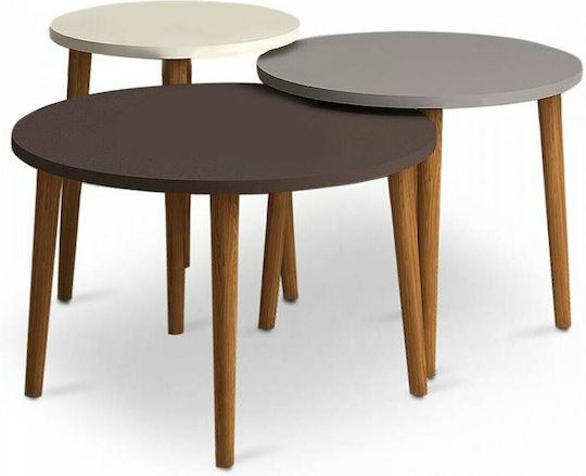 Rund Couchtisch Roma Holz Cream / Cappuccino / Coffee 3Stück B60xT60xH46cm