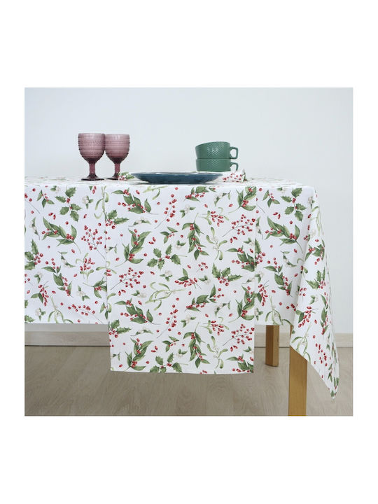 Dimeco Holly Christmas Tablecloth Runner Fabric White L40xW160cm 1pcs