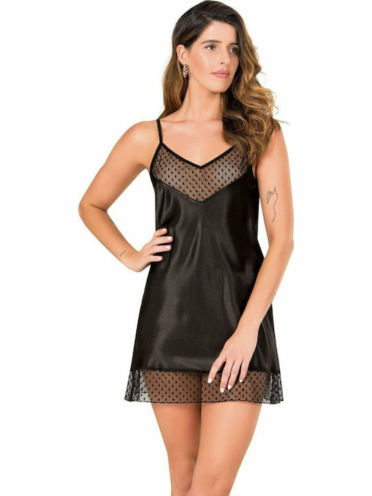 Moongirl Summer Satin Women's Nightdress Black MG283