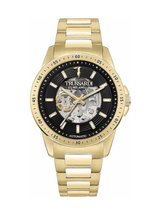Trussardi T-Hawk Ceas Bărbați 42mm Automat cu Brățară Din Metal Aurie