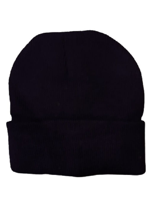 Knitted Acrylic beanie with synthetic fur lining. Blue.