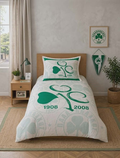 Palamaiki Panathinaikos FC1 Подредба Кувертюра Единична Памук Зелен 170x240см