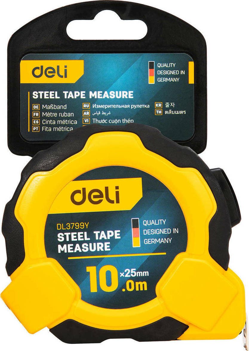 Steel Measuring Tape 10m/25mm Deli Tools EDL3799Y (yellow)