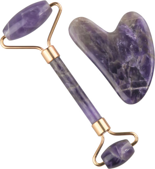 Jade Gesicht-Roller & Gua Sha Set aus Amethyst 2 Stücke
