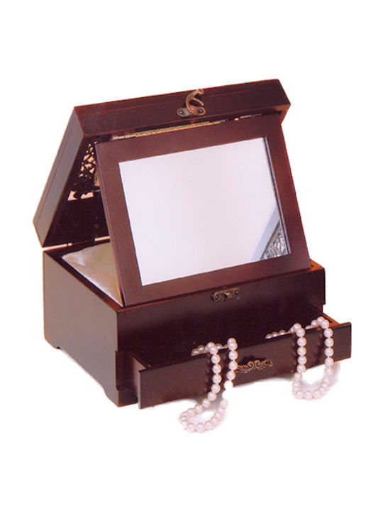 Καρβούνης Μπιζουτιέρα Κουτί Ξύλινη με Συρτάρι & Καθρέφτη