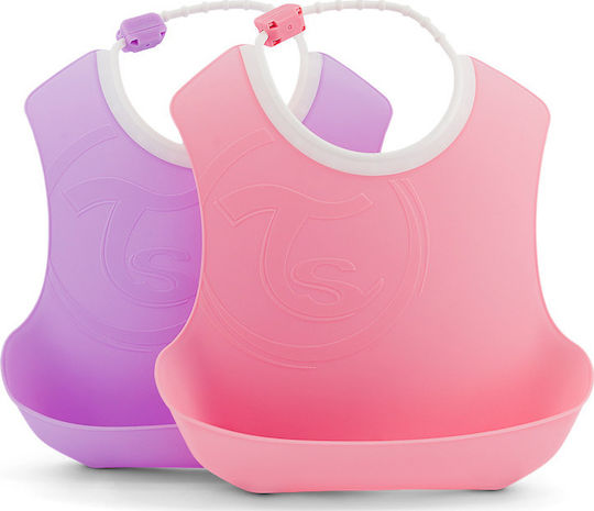 Twistshake Waterproof Bib Plastic with Button & Pocket Pastel PInk / Purple for 4 m+ 2pcs