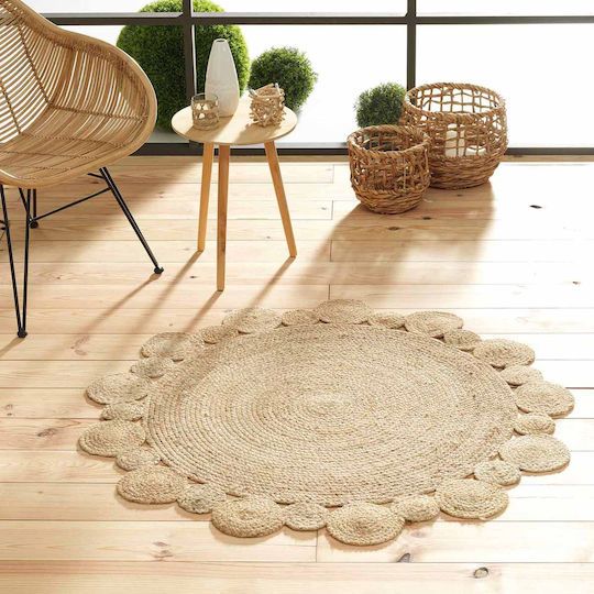 Kipper Cordou Teppich Rund Sommer Korbweide Beige