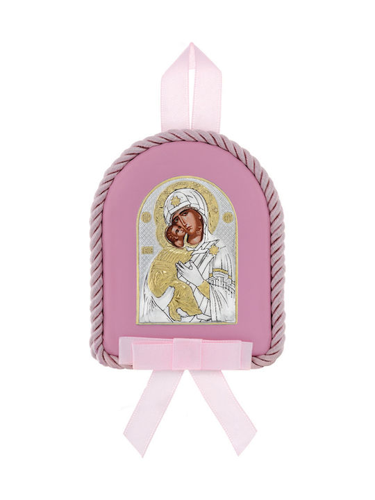 Prince Silvero Heilige Ikone Kinder Amulett mit der Jungfrau Maria Pink aus Silber MA-D1110O-R