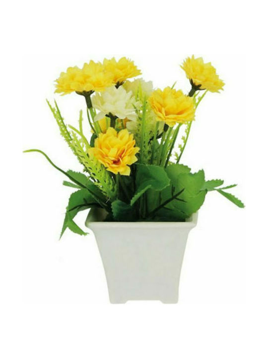 Marhome Plantă Artificială în Ghiveci Mic Crizantema Yellow/Ecru 18cm 1buc