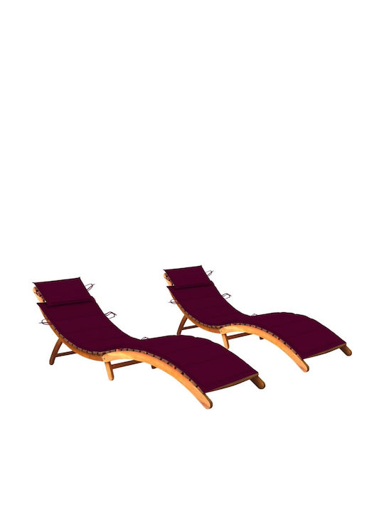 Deckchair Wooden with Cushion Natural 2pcs 184x...