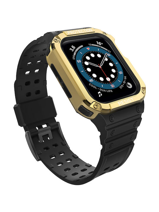 Hurtel Armored Θήκη & Λουράκι Σιλικόνης Gold Armored Watch Case Wristband Bracelet Black (Apple Watch 38/40/41mm)