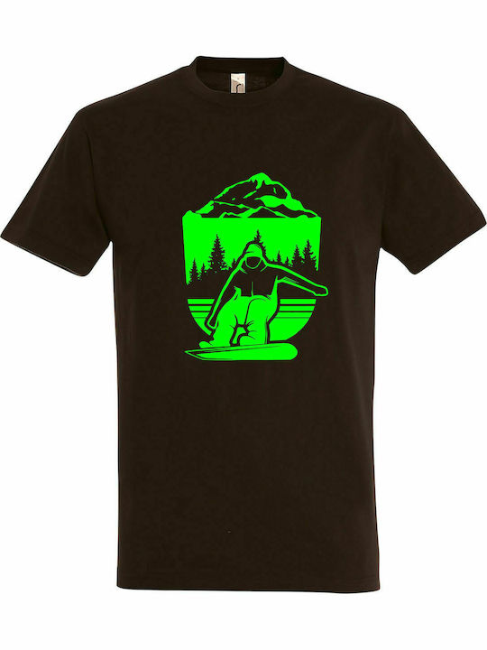 T-shirt Unisex " Snowboarden in den Bergen " Schokolade