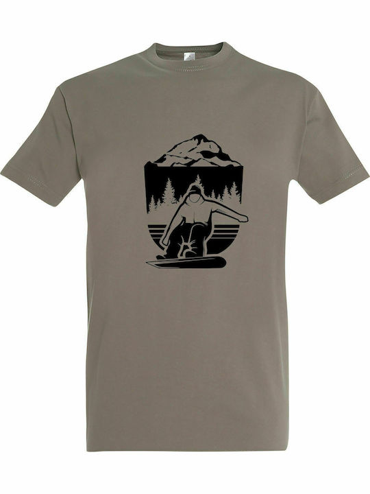 T-shirt Unisex " Snowboarding in the Mountains " Light grey
