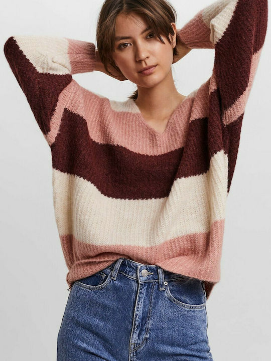 Vero Moda Women's Long Sleeve Sweater Striped Misty Rose