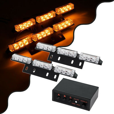 GloboStar Pro Series Waterproof Car Lightbar Μπάρες Σήμανσης Οχήματος Οδικής Βοήθείας για Αυτοκίνητα & Φορτηγά 3 Προγραμμάτων Φωτισμού Strobe Led High Power 18W LED 10-30V - Orange