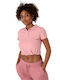 4F Women's Athletic Polo Shirt Short Sleeve Striped Pink