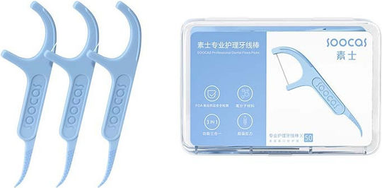 Soocas Professional Dental Floss with Handle Light Blue 50pcs