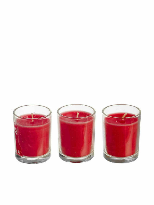 JK Home Decoration Christmas Glass Red Candle 3pcs