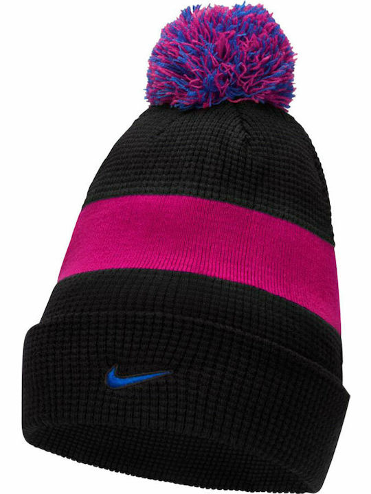 Fc Barcelona Pom Pom Beanie Γυναικείος Σκούφος με Rib Πλέξη σε Μαύρο χρώμα