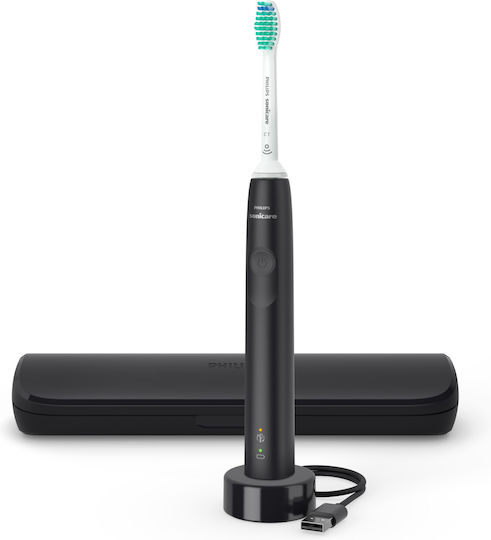 Philips Sonicare 3100 Elektrische Zahnbürste mit Timer, Drucksensor und Reisetasche Black