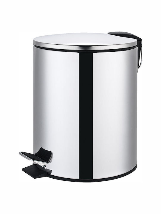 Eurocasa 2144 Inox Perie pentru coșul de gunoi din baie Închidere lentă 5lt Argint