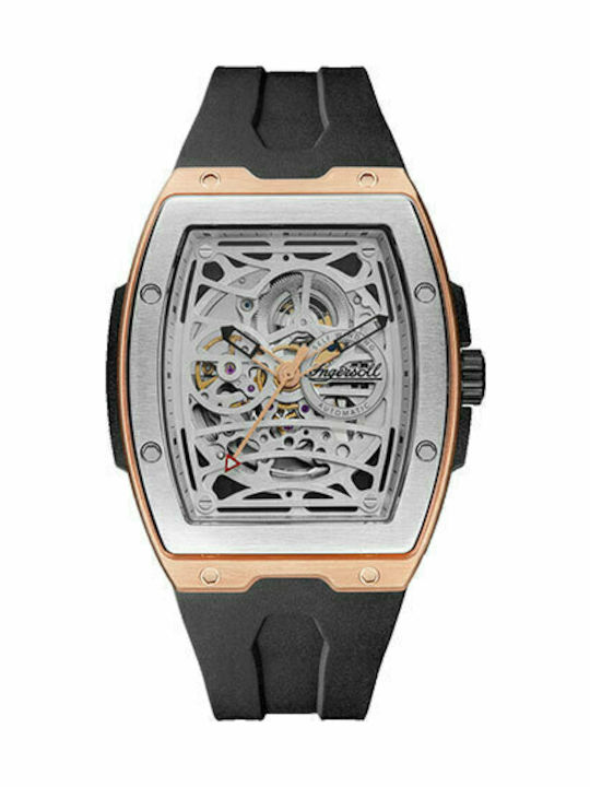 Ingersoll The Challenger Ανδρικό Ρολόι 45mm Αυτόματο με Μαύρο Δερμάτινο Λουράκι