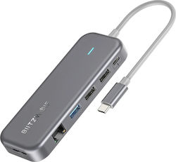 BlitzWolf BW-TH11 USB-C Stație de andocare cu HDMI 4K PD Ethernet și conexiune 2 monitoare Gri