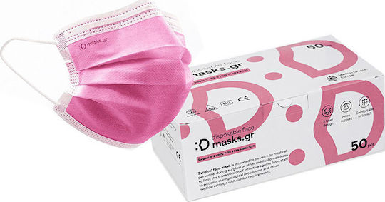 masks.gr Chirurgische Gesichtsmaske 3ply Typ IIR Schutzmaske Typ IIR Chirurgisch Dark Pink 50Stück
