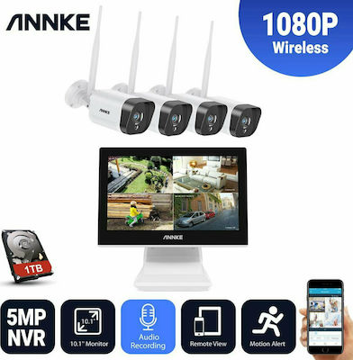 Annke Ολοκληρωμένο Σύστημα CCTV Wi-Fi με Οθόνη και 4 Ασύρματες Κάμερες 1080p