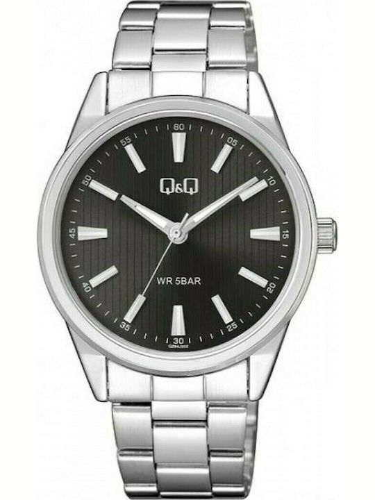 Q&Q Ανδρικό Ρολόι 40mm Μπαταρίας με Ασημί Μεταλλικό Μπρασελέ