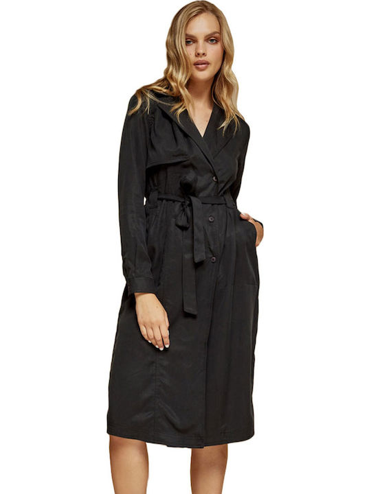 Edward Jeans Malva WP-N-DRS-W21-001-80 Midi Shirt Dress Dress Long Sleeve Wrap Black WP-N-DRS-W21-001-BLACK