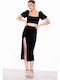 Glamorous Set with High Waist Midi Skirt in Black color