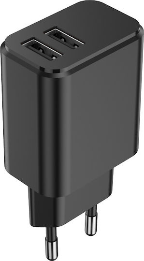 Setty Charger Without Cable with 2 USB-A Ports Blacks (GSM106088)