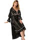 Moongirl Women's Satin Robe with Nightdress Black