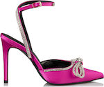 Envie Shoes Υφασμάτινα Γυναικεία Πέδιλα με Λεπτό Ψηλό Τακούνι σε Ροζ Χρώμα