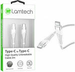 Lamtech Braided USB 2.0 Cable USB-C male - USB-C male Λευκό 2m (LAM023633)