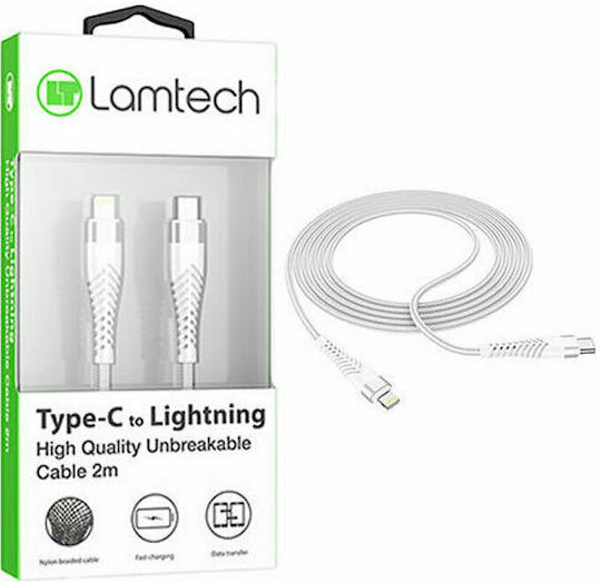 Lamtech Braided USB-C to Lightning Cable Λευκό 2m (LAM023640)
