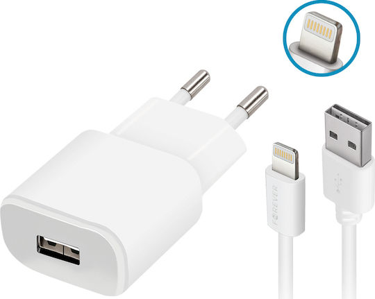 Forever Charger with USB-A Port and Cable Lightning Whites (TC-01)