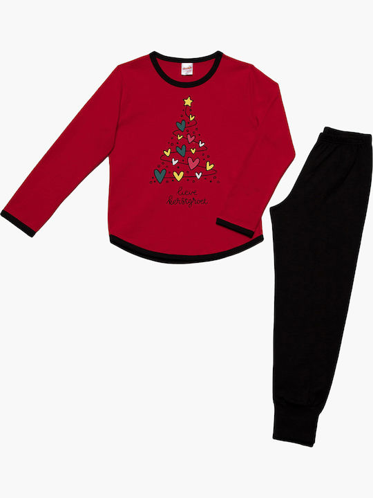 Minerva Kinder Schlafanzug Winterlich Rot Merry X Mas