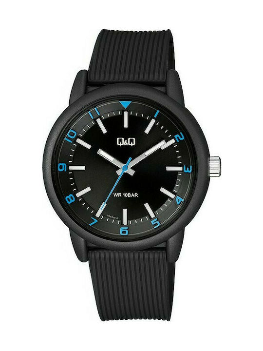 Q&Q Watch Battery with Black Rubber Strap