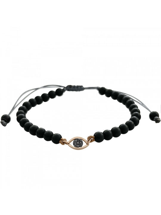 Women's eye bracelet, K14 rose gold with black onyx and black diamonds 0.02ct, br2536