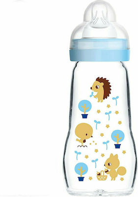 Mam Glass Bottle Feel Good Organic Garden with Silicone Nipple for 2+ months Light blue Hedgehog 260ml 1pcs