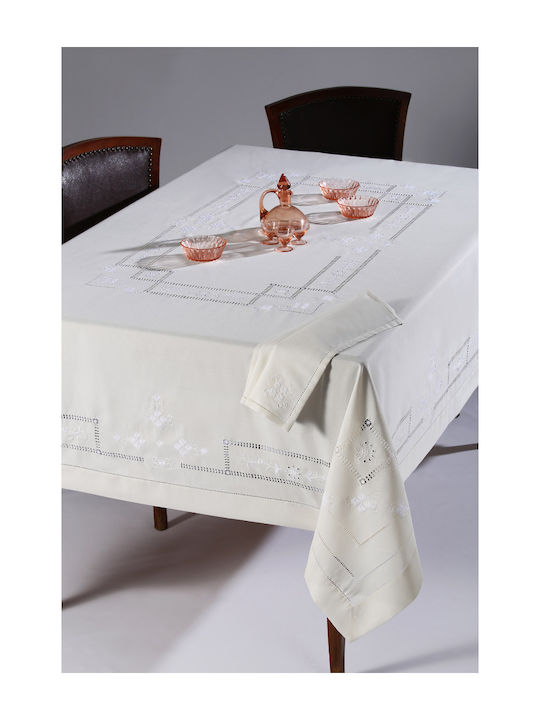 Silk Fashion 11045 Cotton Tablecloth with Embroidery Ecru 170x220cm