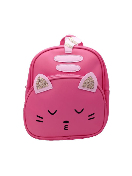 Παιδική Τσάντα Πλάτης με Πρόσωπο Γάτας & Glitter Ροζ