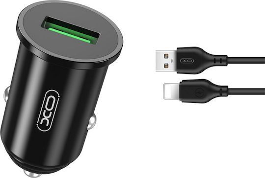 XO Φορτιστής Αυτοκινήτου TZ12 18W 3A Γρήγορης Φόρτισης με μία Θύρα: 1xUSB μαζί με Καλώδιο Lightning Μαύρος