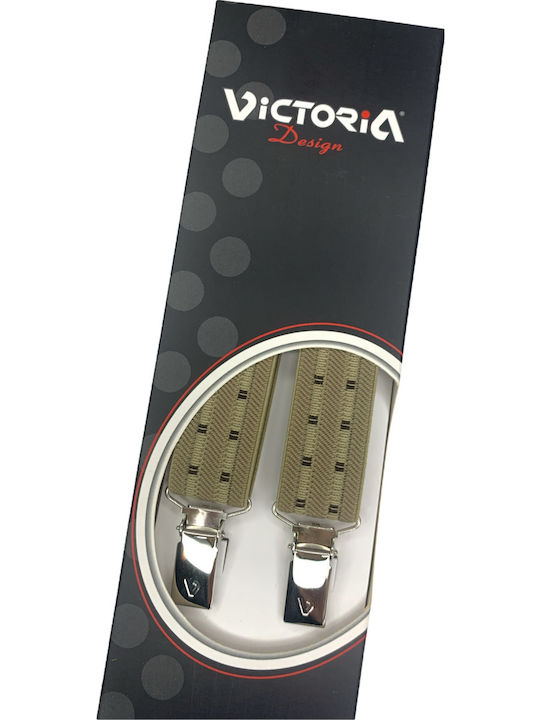 Victoria Striped Hosenträger unisex 4 Clips bei 25mm, mit elastischen Länge 120 cm (einstellbar) ART. 61025-375BE Beige mit schwarzer Mikrofaser.