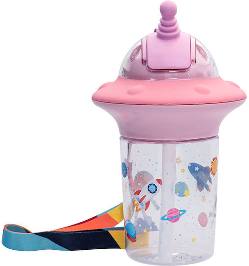 Estia Astro Kids Water Bottle Plastic with Straw Salmon Pink 450ml (Various Designs/Colours)