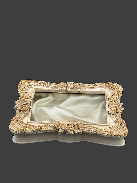 La Vista Tabletop Rectangle Wedding Crown Case Wooden Ivory/Gold 23x30cm