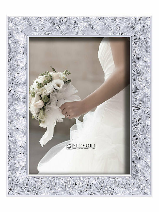 Slevori Roses Στεφανοθήκη Κορνίζα Ορθογώνια Ασημί-Λευκό 25x20εκ.