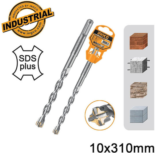 Ingco Four-Cut Drill Carbide with SDS Plus Shank for Masonry 10x310mm